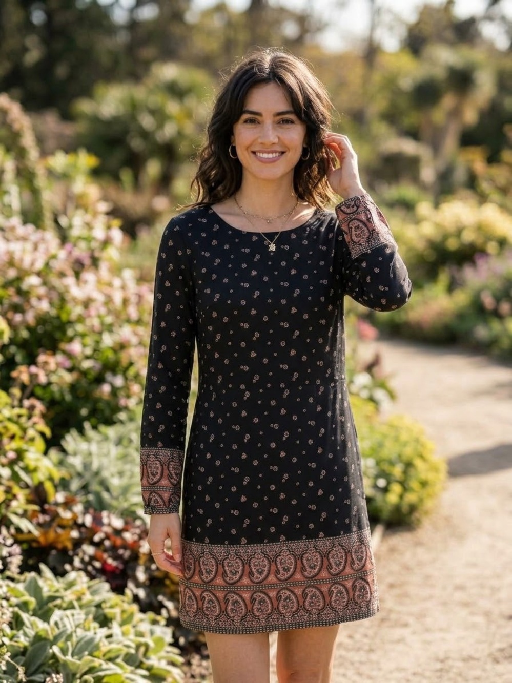 Abercrombie & Fitch Black Dress with Pink Paisley Border